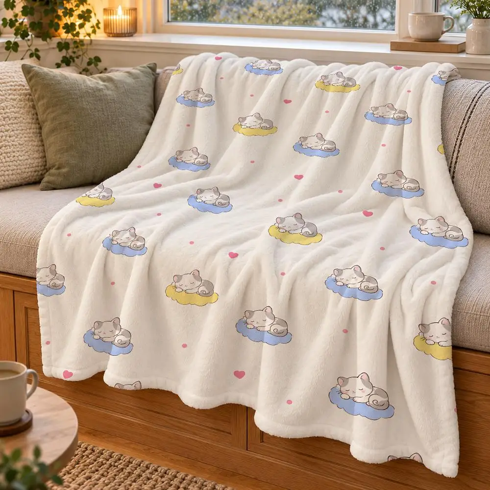 Lying Bunny Set Throw Double Sided Flannel Throw Blanket Soft Warm Washable Home Decor