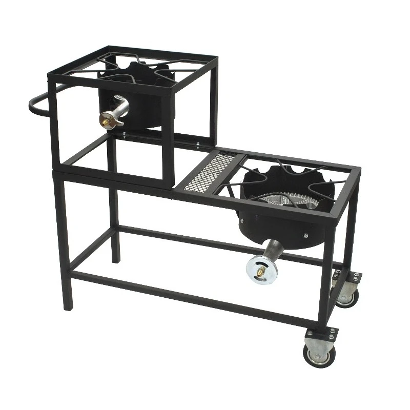 China Special Single Side Pulley Easy to Move Double Furnace Outdoor Gas Stove