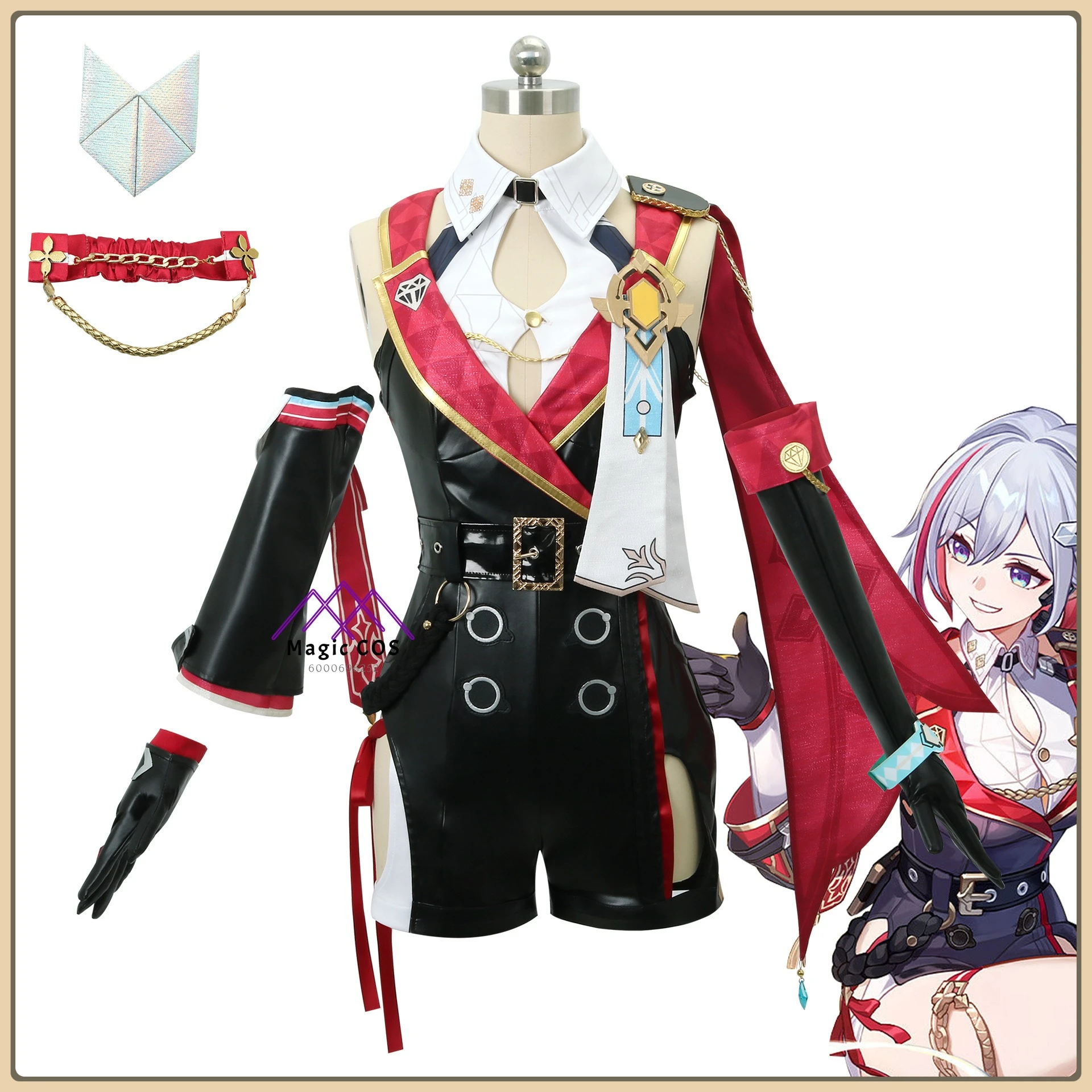 

Honkai:Star RailTopa &Zhangzhang Cosplay Outfit Red Black Color-Blocked Windbreaker Clothes with Accessories for Women Comic Con