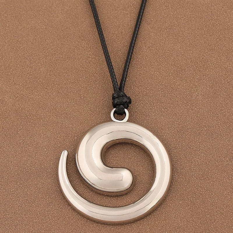 

1x Vintage Spiral Swirl Vortex Pendant Necklace For Women Long Black Wax Rope Sweater Chain Winter Versatile Jewelry Accessories