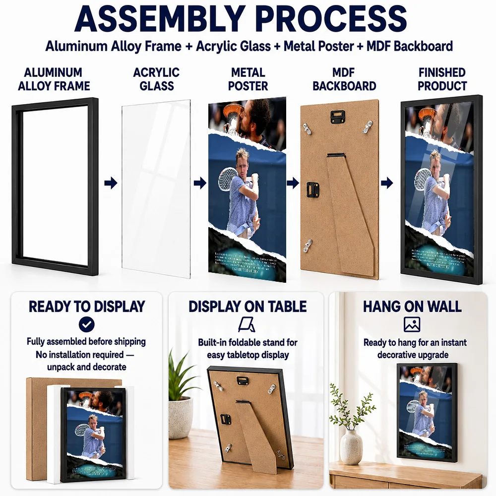 Daniil Medvedev With Trophy Framed Aluminum Metal Poster Customized Victory Tribute Wall Art Made For Tennis Fans Styling Gym