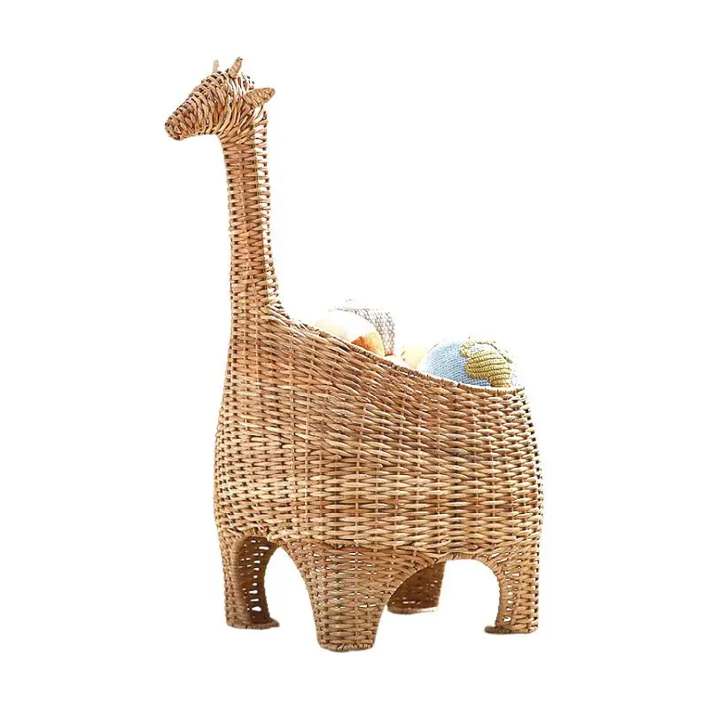 Woven animal ornaments, rattan knitted cartoon toy storage basket with lid, sundries storage box