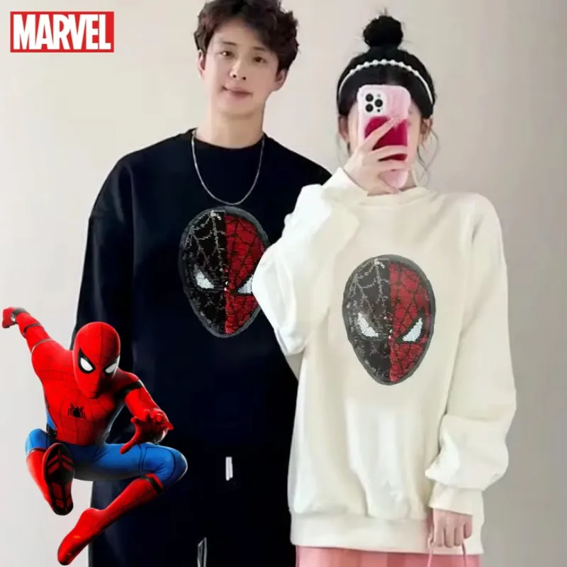 

Marvel Мстители Человек-паук аниме фильмы творческая личность лицо с блестками пара универсальный топ с круглым вырезом с длинными рукавами