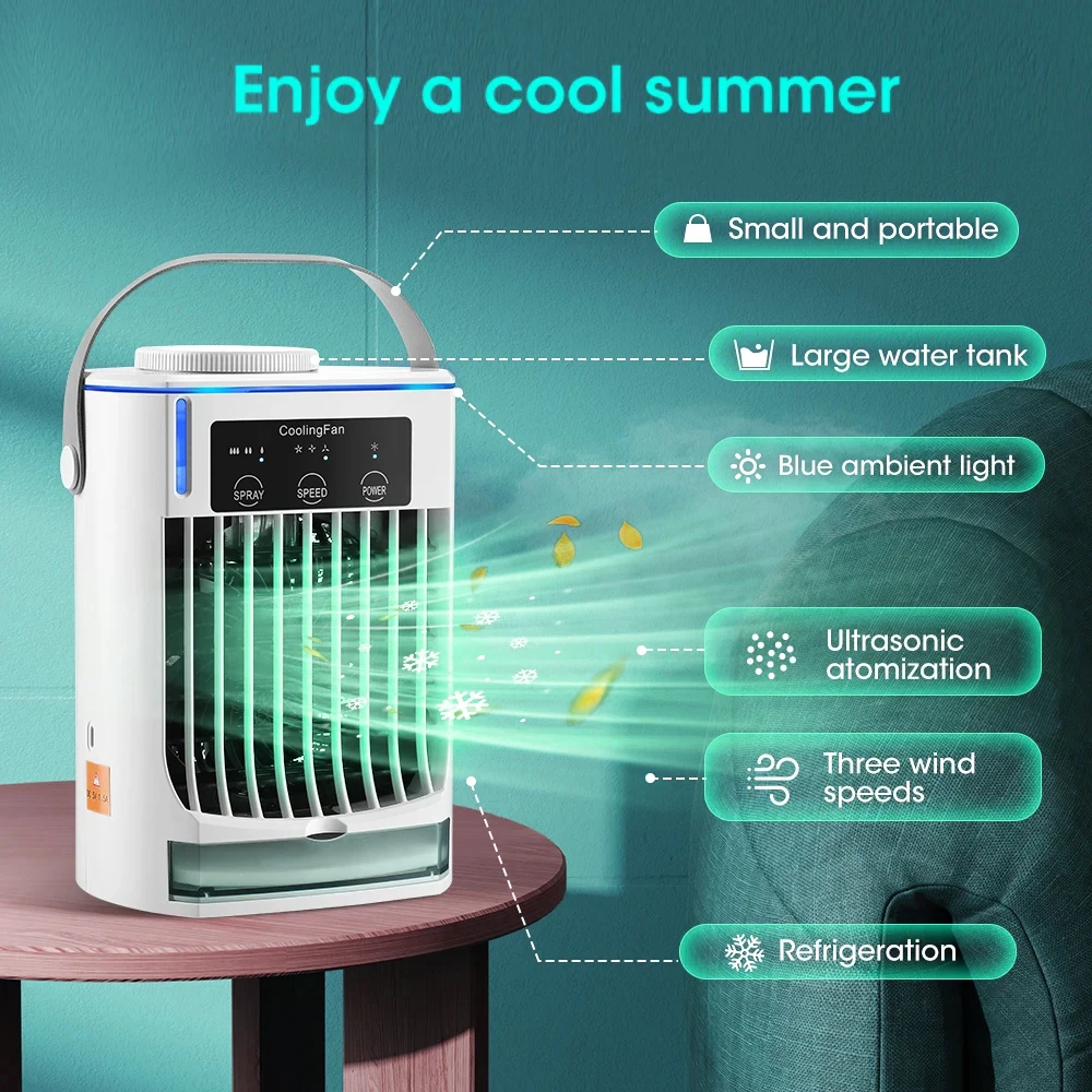 3 In 1 Fan Air Conditioner Humidifier Household Small Air Cooler Portable Water Cooling Fan Spray Adjustment Fan For Office Home