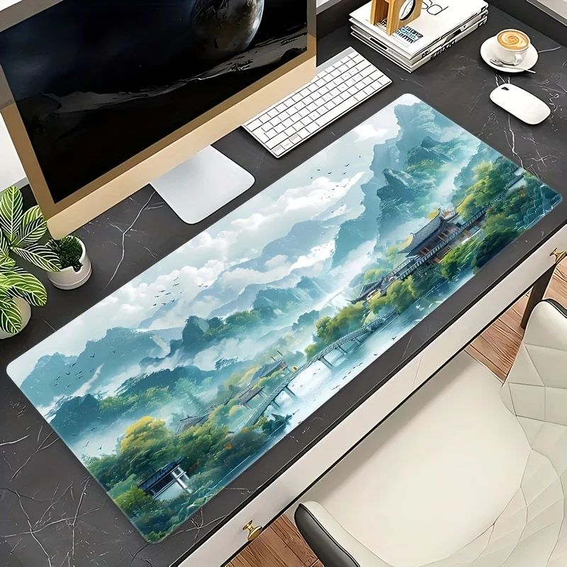 Ancient Mountain Landscape Extra Large Gaming Mouse Pad Non-Slip Rubber Desk Mat for Office E-Sports