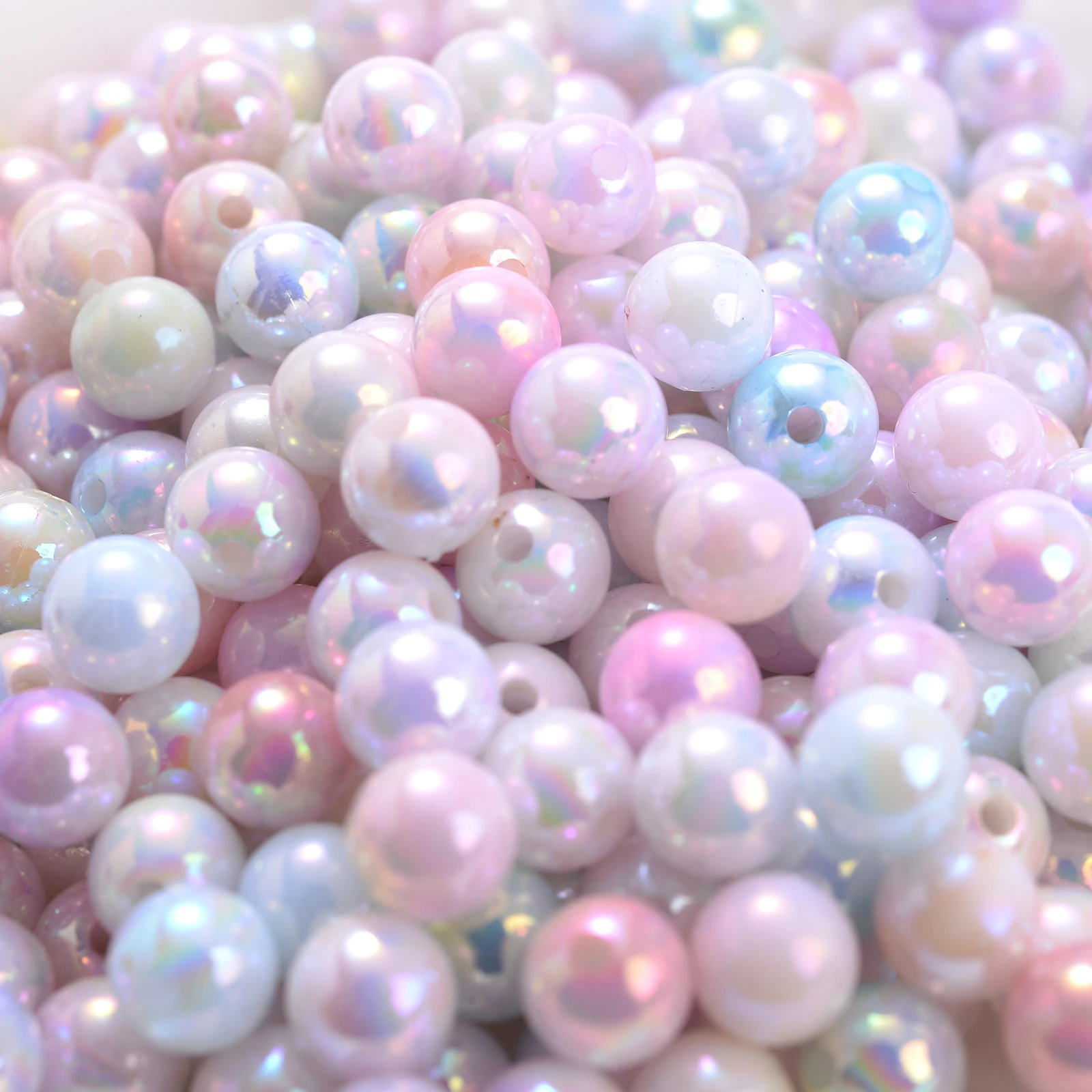 8/10mm Mermaid Color Shiny Acrylic Spacer Loose Beads Imitation Pearl Round Beads For Jewelry Making Necklace Bracelet