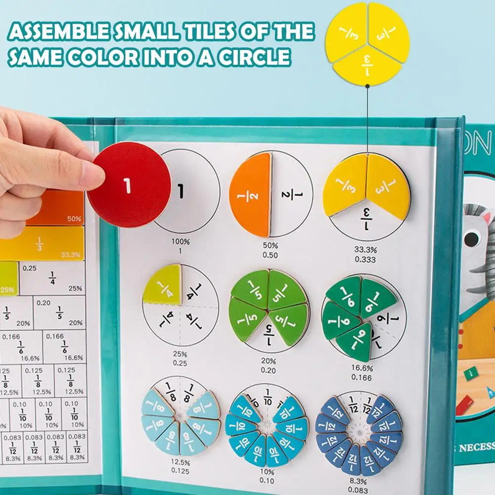 ตัวต่อเศษส่วนแม่เหล็ก ของเล่นเสริมทักษะคณิตศาสตร์ เศษส่วน วงกลม และสี่เหลี่ยมผืนผ้า การเรียนรู้ด้วยภาพ การเรียนรู้แบบมอนเตสซอรี่ สำหรับการเรียนที่บ้าน