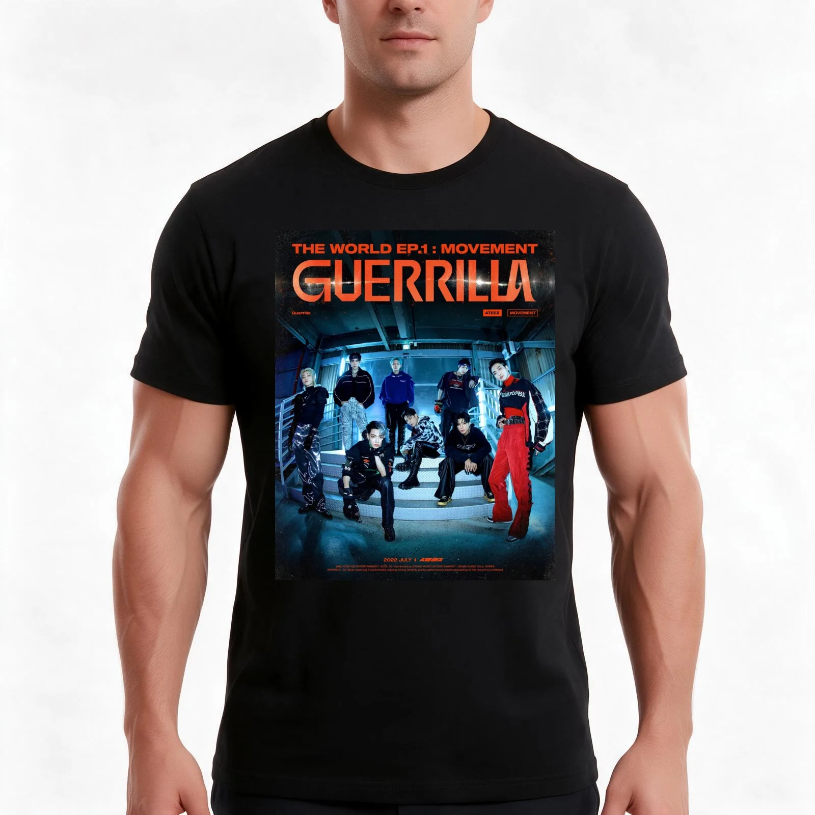 ATEEZ THE WORLD EP.1 : MOVEMENT 'Guerrilla' Title Poster kpopkorean boy band group T-Shirt Summer Casual Cotton Tee