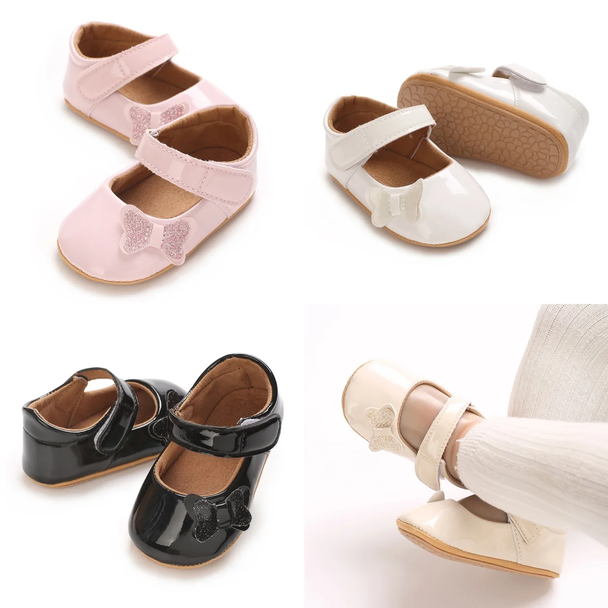 

Обувь для маленьких девочек для вечеринок, обувь принцессы, противоскользящая обувь из искусственной кожи с бантом на плоской подошве, резиновая детская обувь для детей 0–18 месяцев, первый шаг