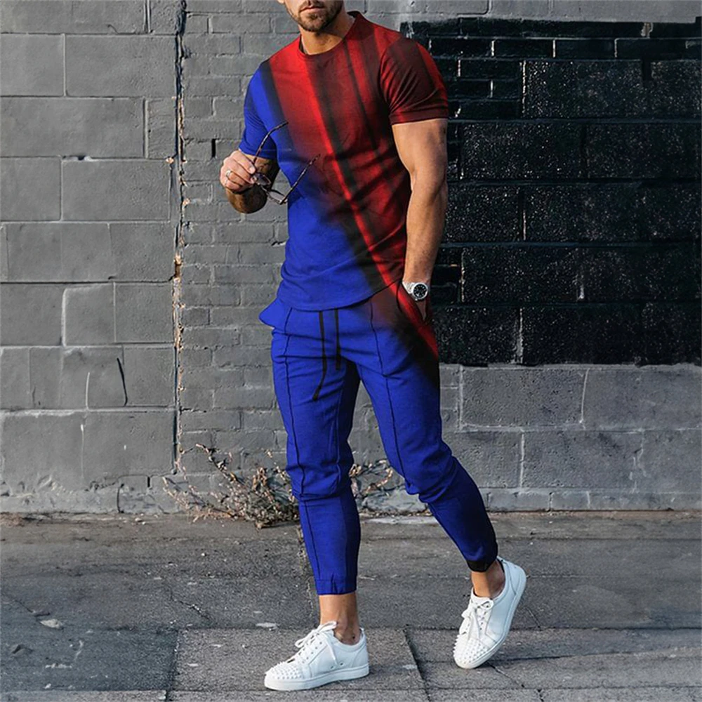 Summer Set Men Oversized T Shirt Pants Sets Print Men\'s Clothing Casual Tops Trousers Suits Men Tracksuits Sweatpants Outfits