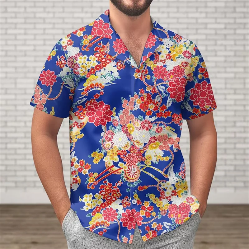 New Summer Men'S Shirt Outdoor Travel Button Cardigan Men'S Holiday Coat Floral Print Vintage Vacation Shirts Men Summer Clothes