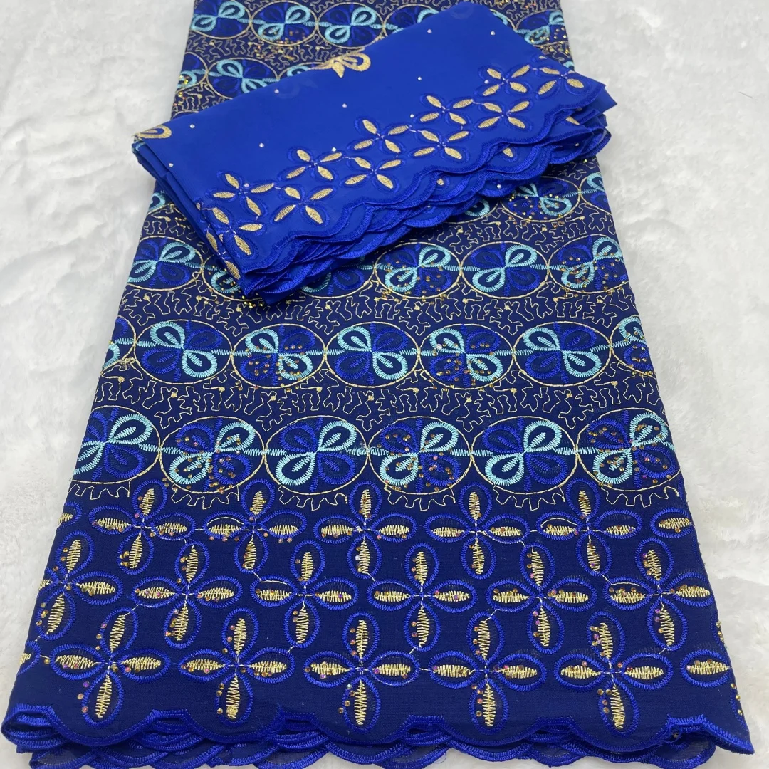 

2026 High Quality 7 Yards Latest Swiss Voile Lace Fabric Embroidery Lace Stones African Lace 100% Cotton Material For Wedding