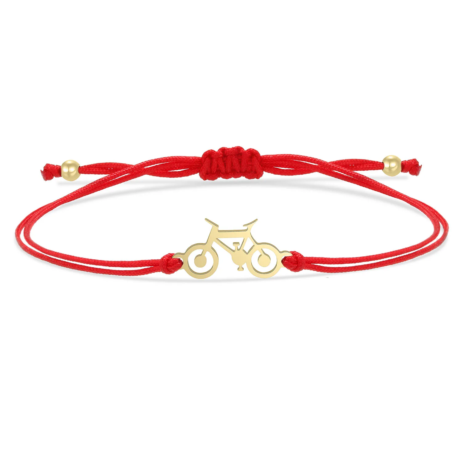 Gold-plated Stainless Steel Delicate Polished Bicycle Charm Bracelet Women Girl Good Punk Mechanic Bike Red String Jewelry Gift