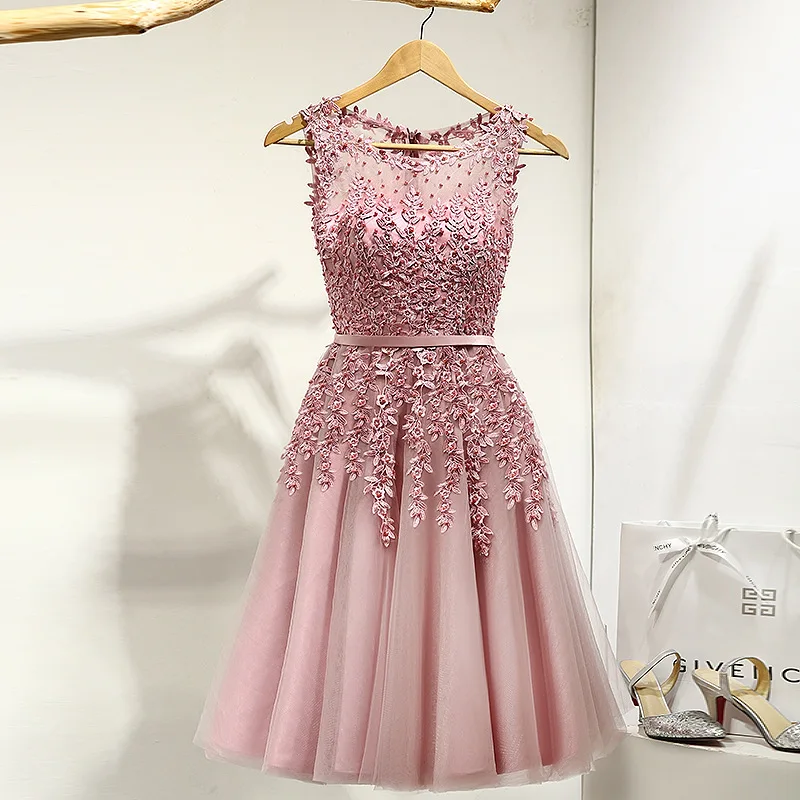 It's YiiYa Bridesmaid Dress Beading Appliques Sleeveless Short Pink Blue Party Dresses Plus size Women vestido madrinha LX073