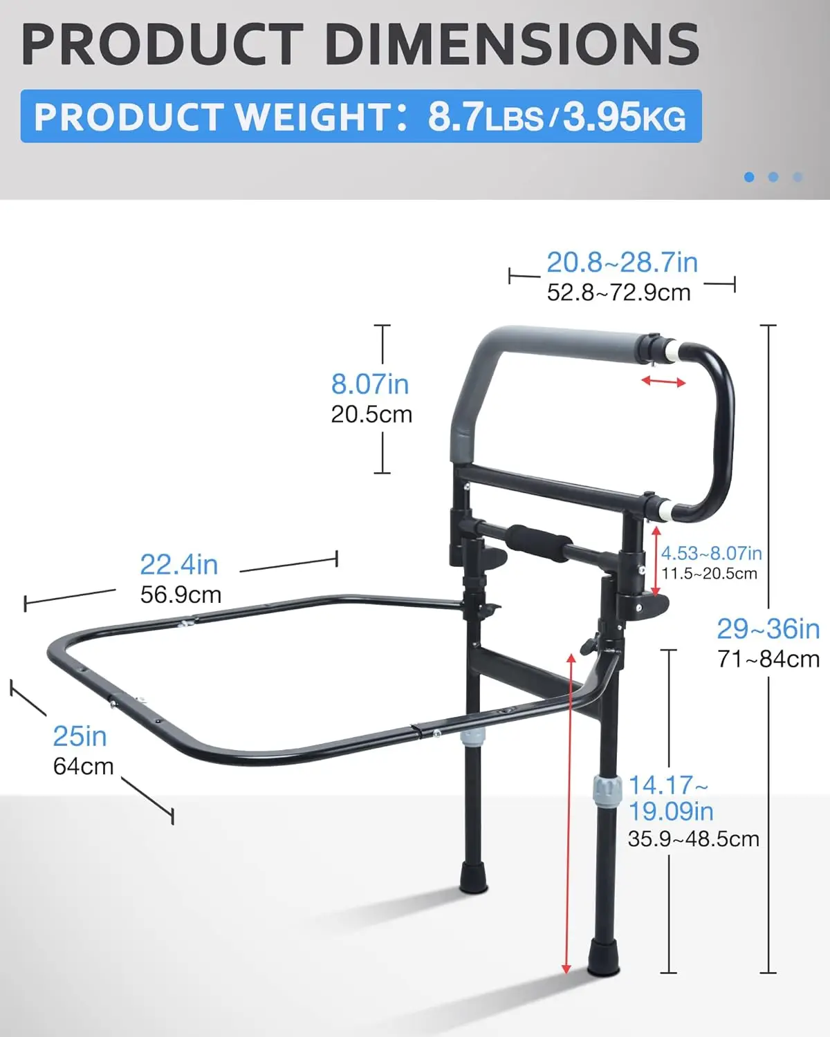 Heavy Duty Bed Rails for Seniors & Elderly - Foldable Assist Handle with Adjustable Height