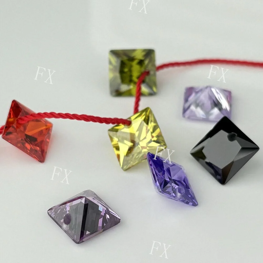 Single Hole  Multicolour Loose CZ   AAAAA Square Shape Cubic Zirconia Stone For Jewelry Make 4x4~12x12mm High Quality