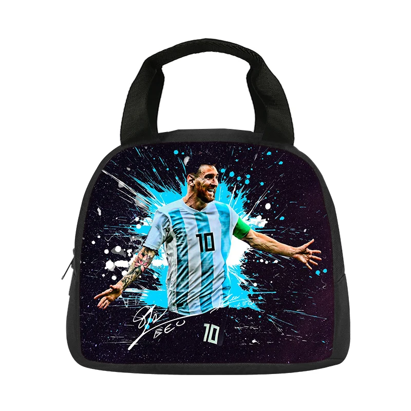 Reusable Thermal Cooler Lunch Box Insulated Lunch Bag Football Star M-Messi School Handbag Student Bento Food Container Bags