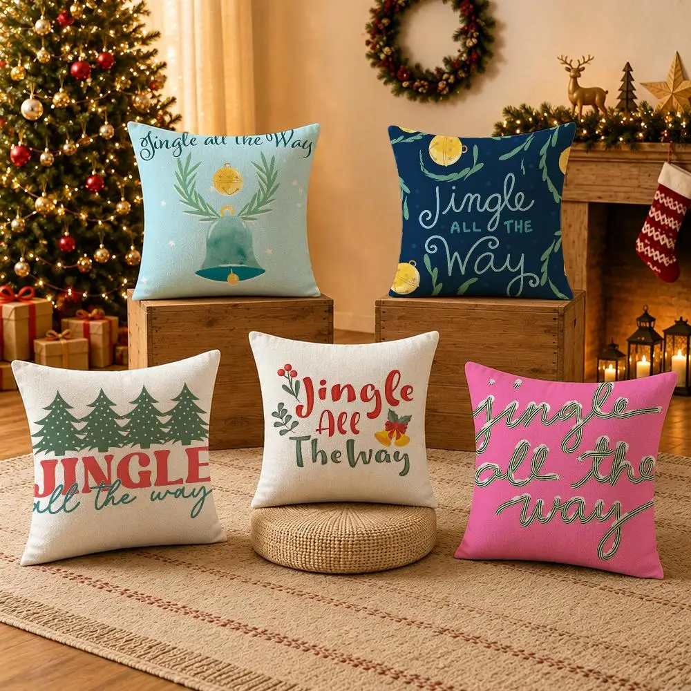 Movie Jingle All the Way Cushion Cover Pillow Short Plush Cushion Covers for Living Room Sofa Christmas Festival Holiday Gift