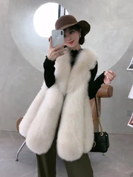 2022 Winter New Fashion Women Customized Real Fox Fur Female Black Elegant Fluffy Thick Warm Fox Fur Jacket Vest Long Outerwear