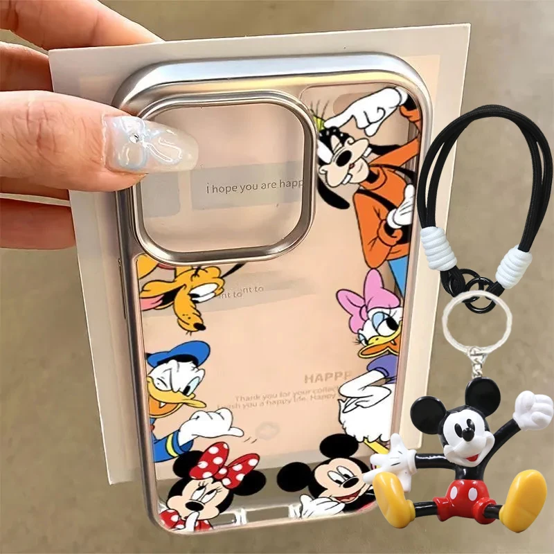 Disney Mickey Minnie Mouse Friends Strap Cute Phone Case For iPhone 16 14 12 13 11 15 Pro Max XR XS MAX 7 8Plus Y2K Lovely Cover