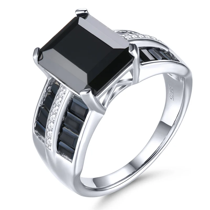 

Natural Black Spinel Sterling Silver Unisex Men's Ring 6.2 Carats Faced Cut Spinel Classic Business Gifts Style Fine Jewelrys