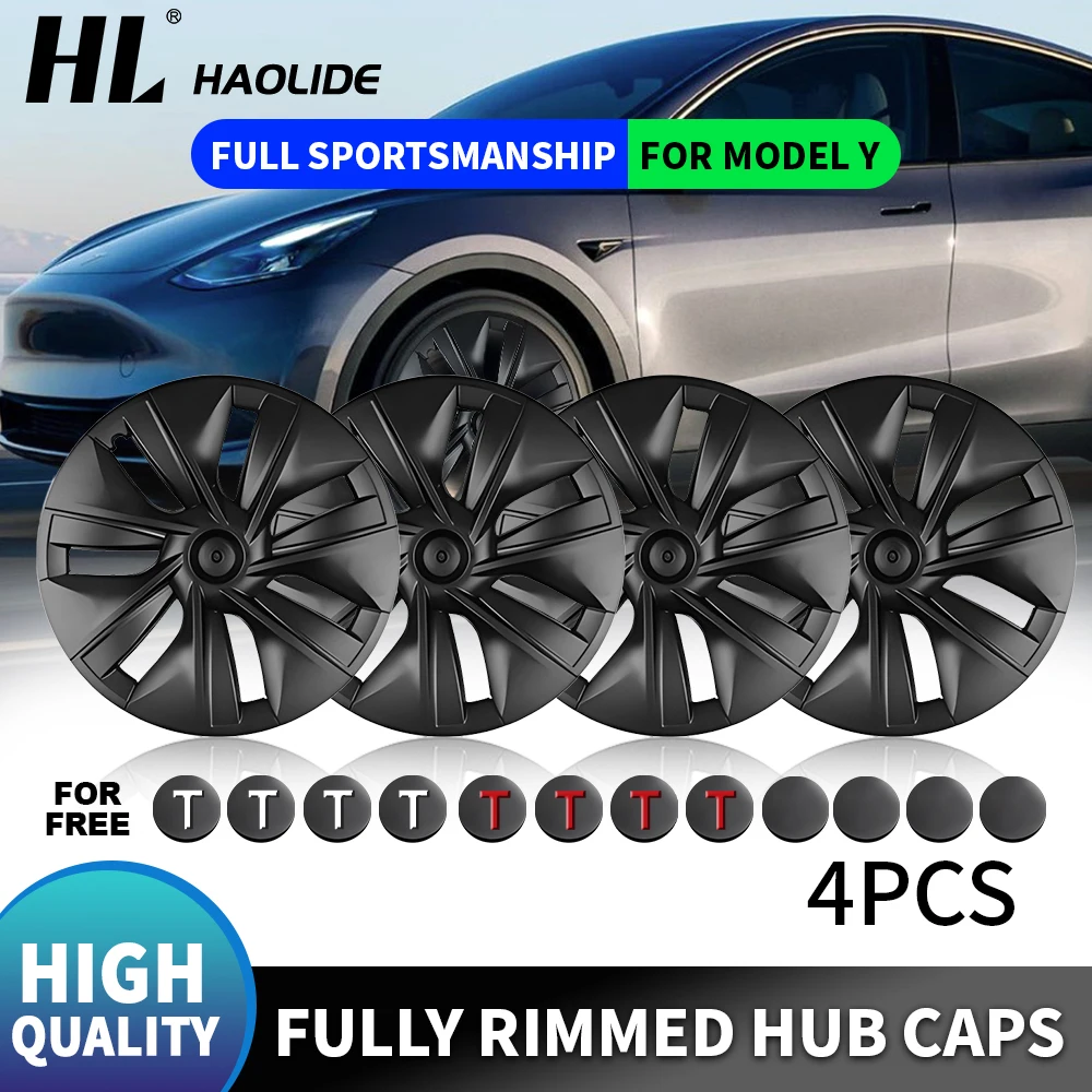 

HL 4PCS Wheel Cover Design For Tesla Model Y 2020-2024 19Inch Right＆Left Hubcaps Replacement Accessories Waterproof Easy Install