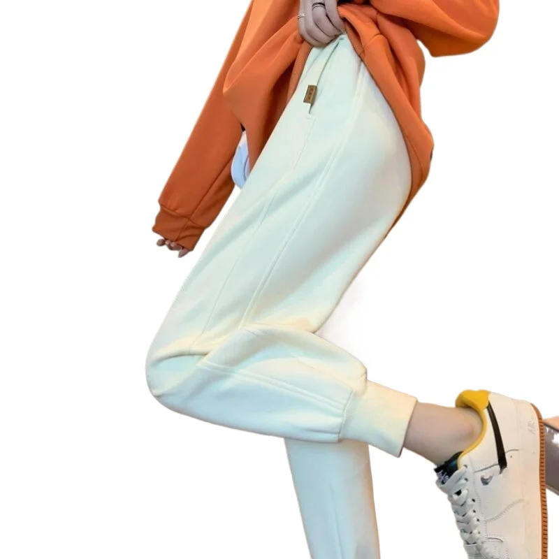 

Cotton Sports Pants for Female Students Korean Version Loose Casual Gray Bundle Feet Thin Autumn Winter Plus Fleece Thickening