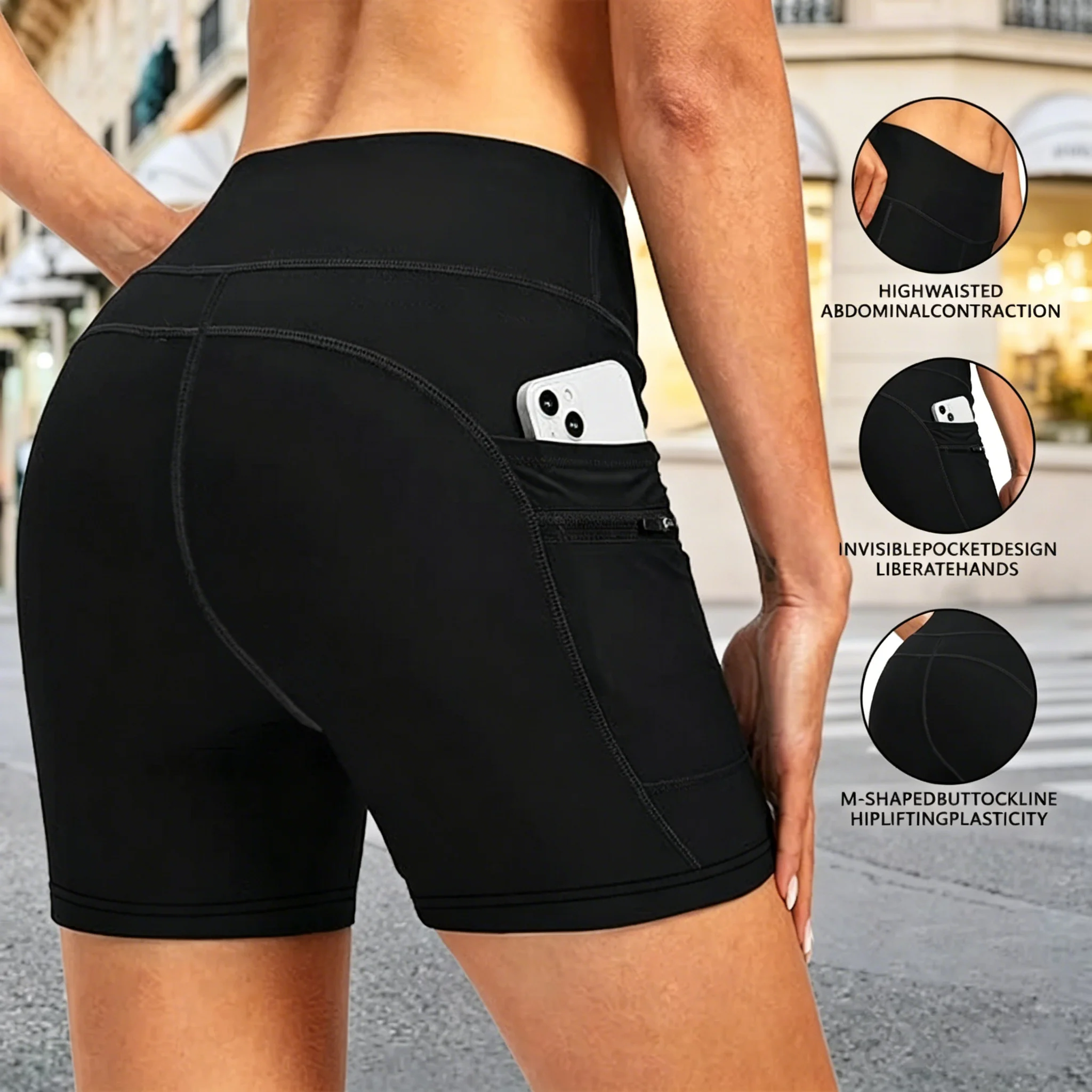 Women Summer High Waist Pocket Yoga Sport Shorts Quick Drying Breathable Leggings for Fitness Lift Hips Running Workout Wear