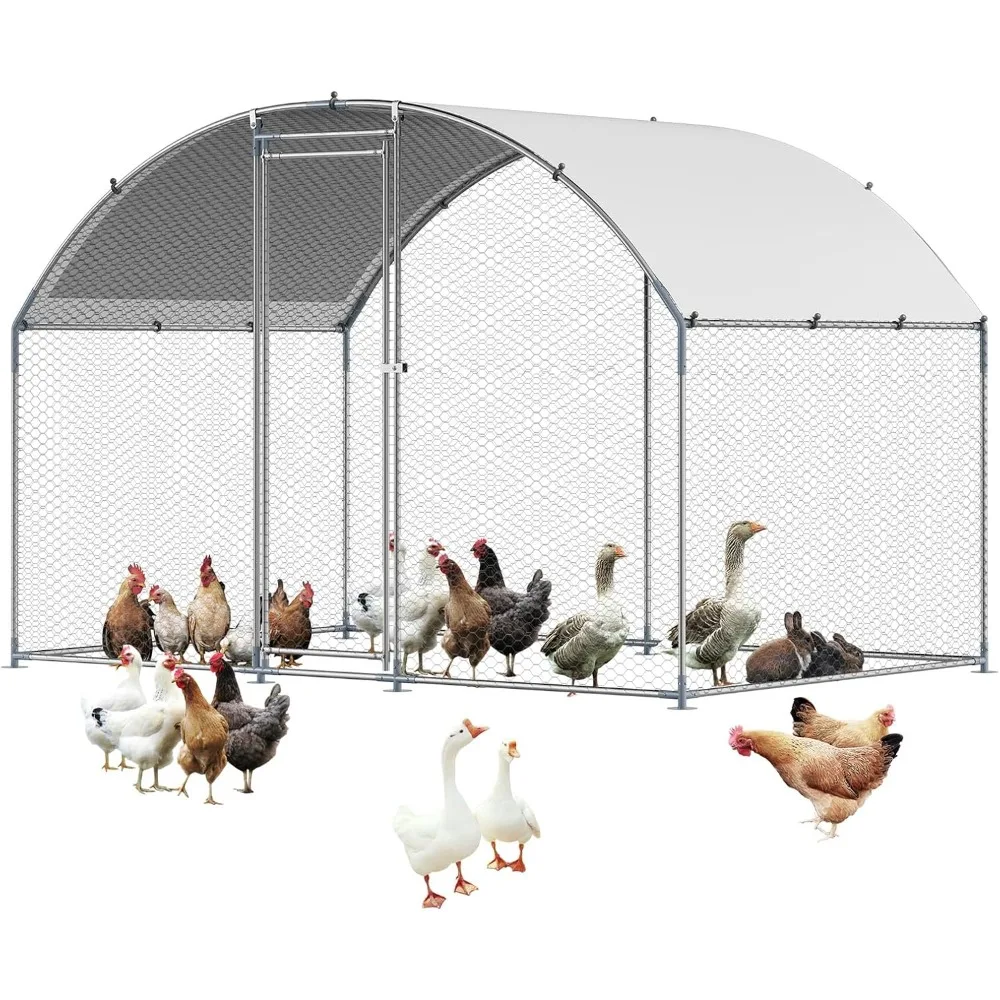 

Large Metal Chicken Coop with Run, 9.8 x 6.5 x 6.5ft Walkin Chicken Coop for Yard with Waterproof Cover, Dome Roof Large