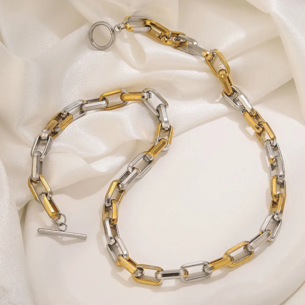 

18K Gold Plated Stainless Steel Paper Clip Chain Necklace Two Colors Fashion Waterproof Women Jewelry for Daily Party Gift Goth