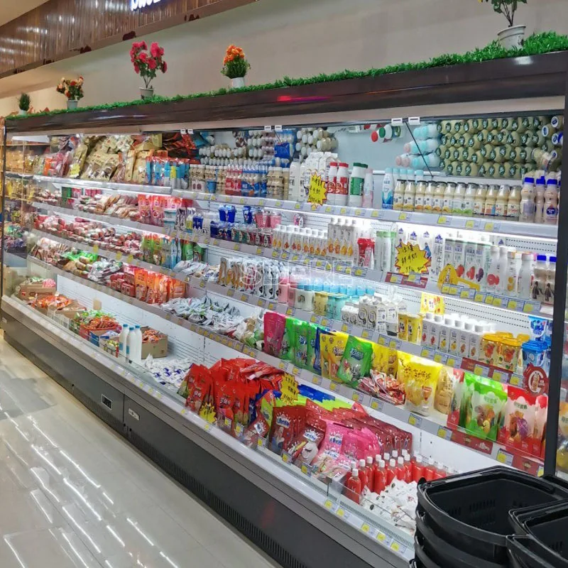 Customized Supermarket Fresh Fruits Vegetable Milk Vertical Display Refrigerator Multideck Open Chiller Commercial Grade