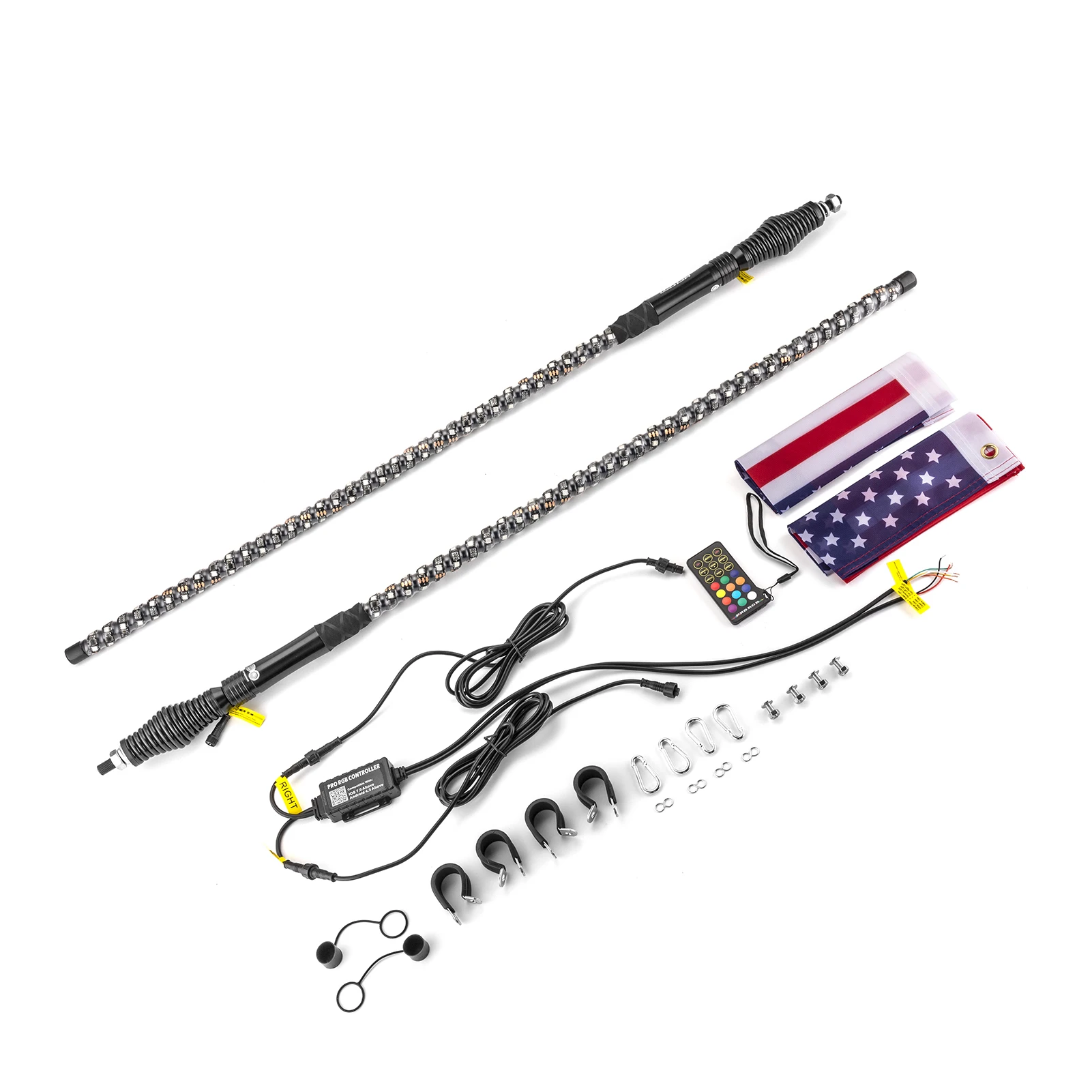 

For ATV Polaris RZR UTV 3FT Lighted Spiral LED Whip Antenna w/Flag & Remote