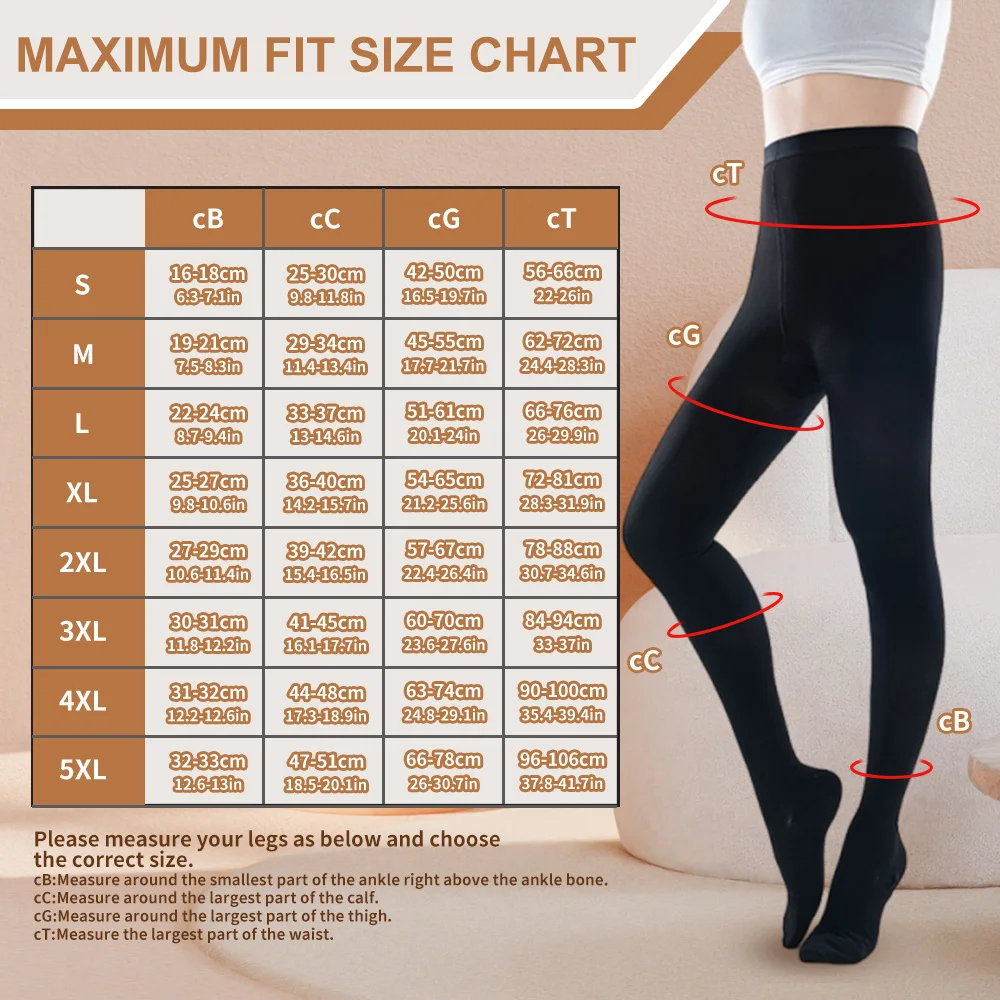 Hh 20-30mmHg Medical Compression Stockings Varicose Veins Plus Size Pantyhose Women Closed Toe Class 2 Pressure Pants Brace