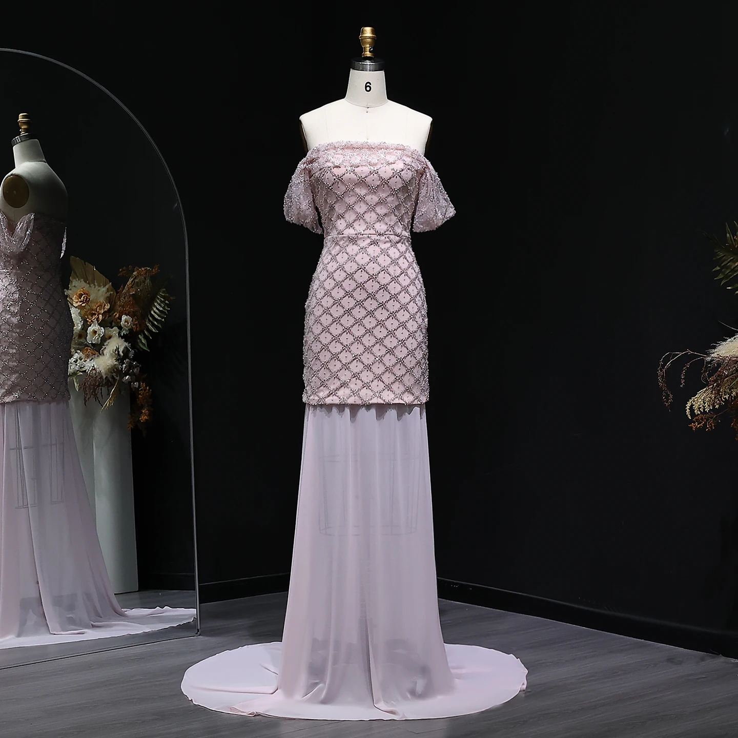 

Sharon Said Pink Dubai Off Shoulder Mermaid Elegant Evening Dresses with Beading for Women Wedding Formal Gown SF305 Customized