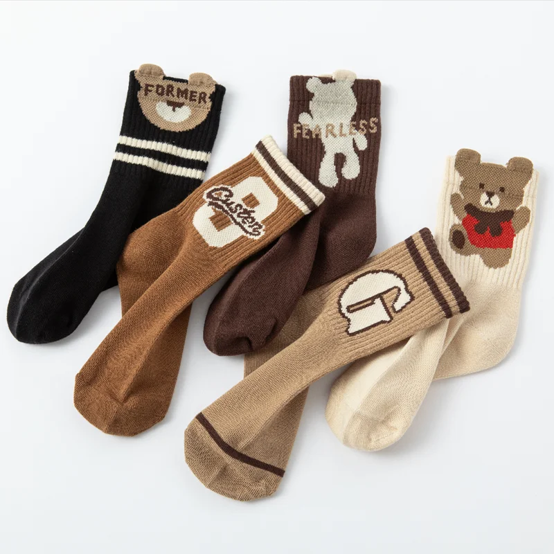 5 Pairs Cotton Socks BOYS GIRLS Cute Cartoon Socks Middle Tube Socks EUR22-43 Antibacterial Anti Odor Soft Socks