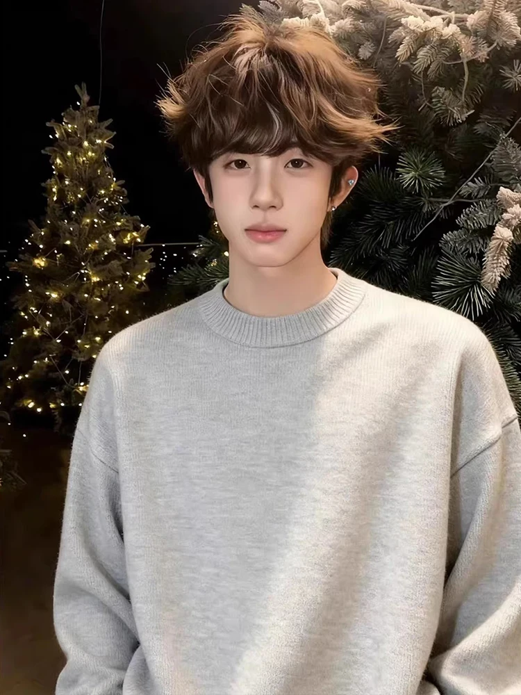 

Cleanfit Light ey Men's Knitted Sweater Winter Thiened Fce round Ne Base irt American Sle Knitwear Jaet