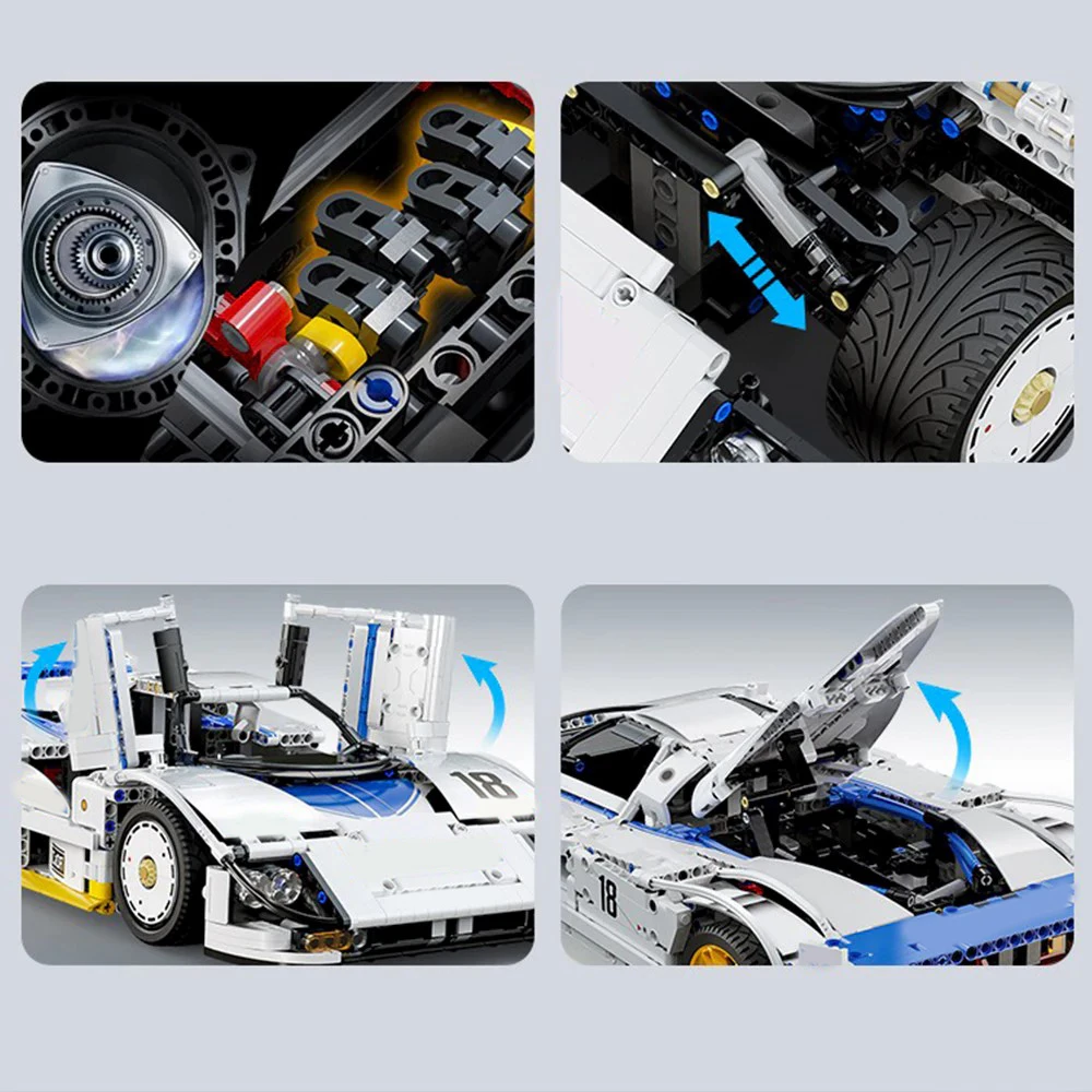 기술 MOC 787B 내구성 레이싱 카 1:10 자동차 모델 키트, 1797PCS 자동 빌딩 블록 벽돌 퍼즐 장난감 어린이 선물