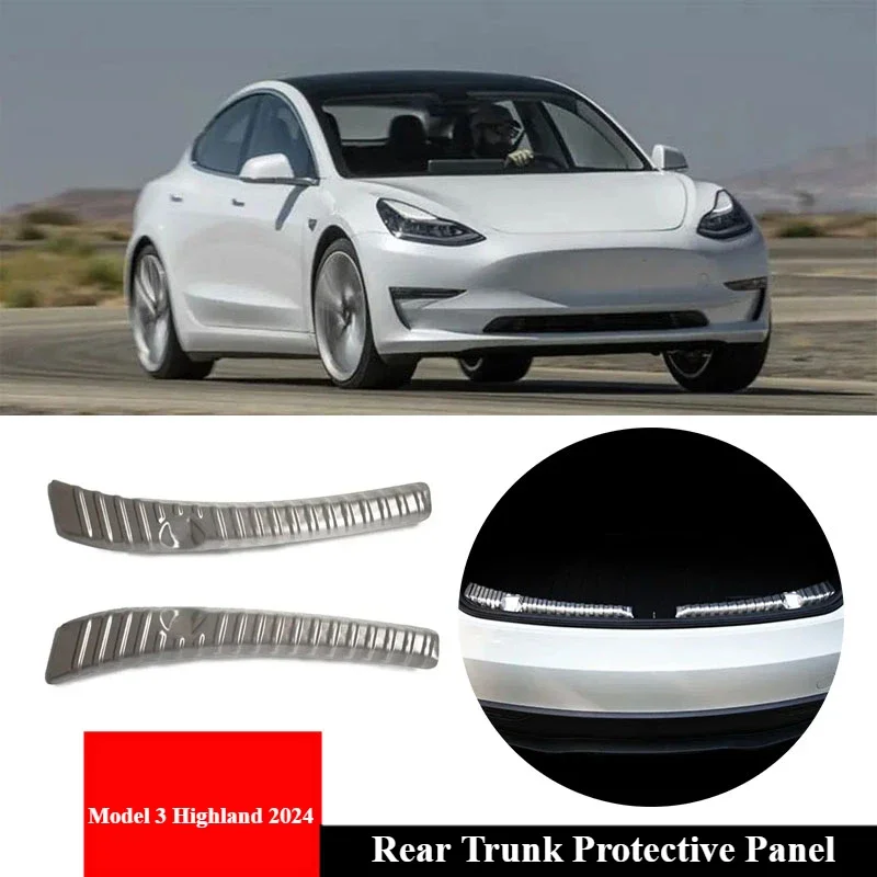 

Rear Trunk Stickers Covers for Tesla Model3 Highland 2024 Sill Guard Foot Plate Door Protector Stainless Carbon Fiber Decorative