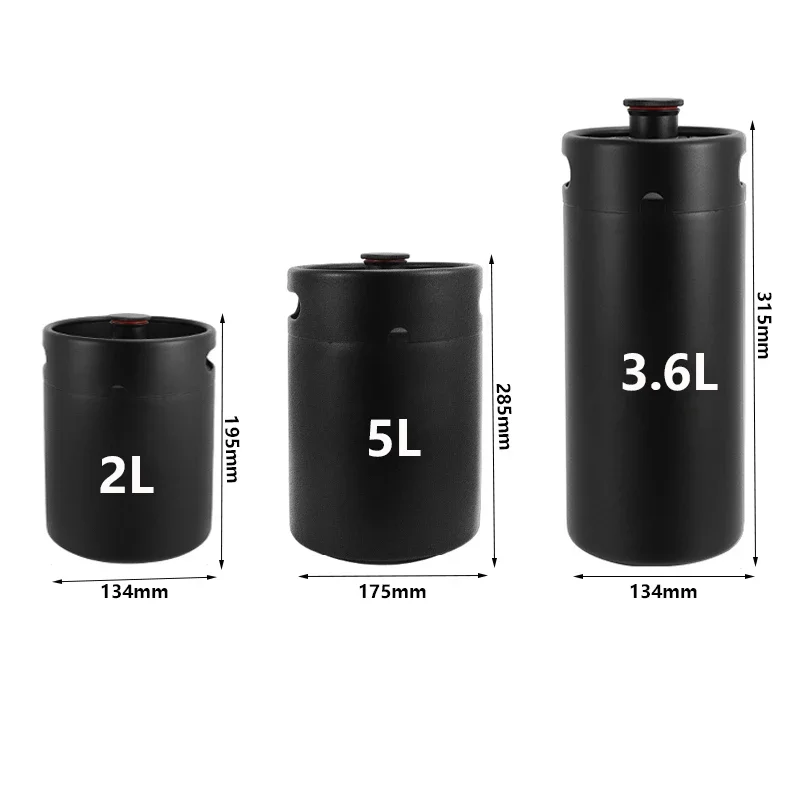 2L/3.6L/5L Mini Beer Barrel, Matte Black Home Brewery Growler Kegs Brewing Craft Beer Equipment Portable Home Camping Picnic