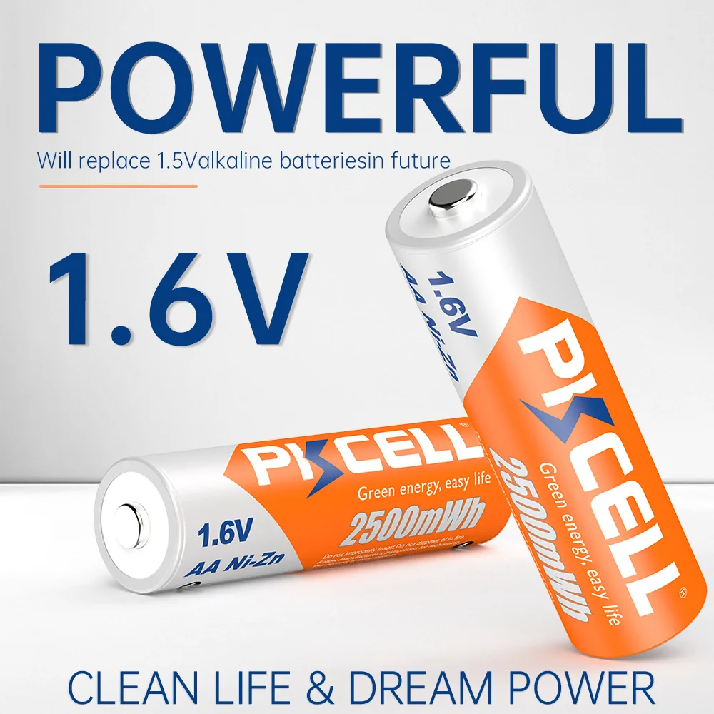8PC PKCELL AA Ni-Zn Battery 2500mWh 1.6V Nickel-Zinc AA Rechargeable Batteries Baterias For Flashlight Toys Camera Cosmetology