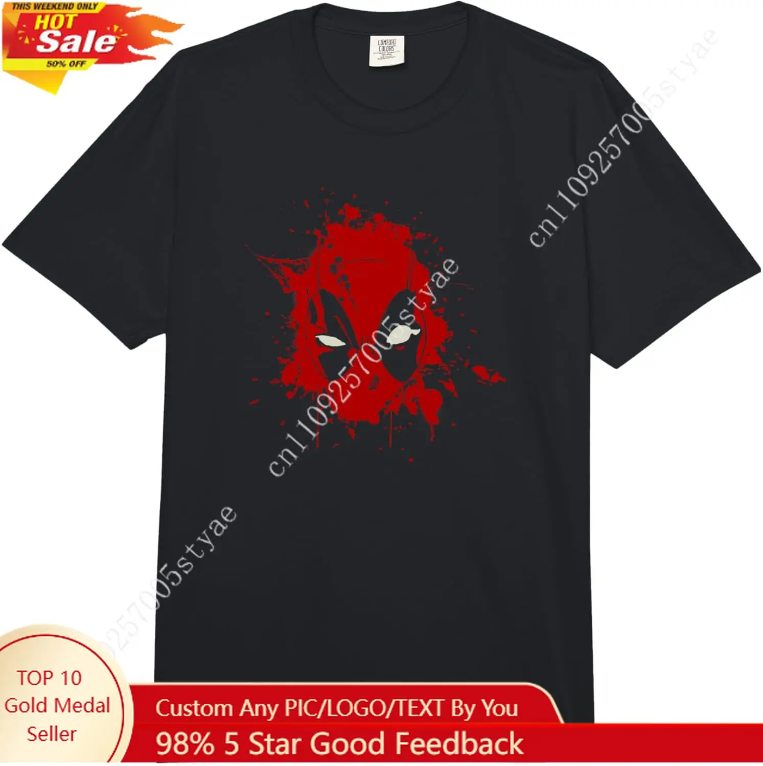 

Marvel Comics Retro Classic Deadpool Face Paint Splat Logo Comfort Colors Adult Heavyweight T-shirt