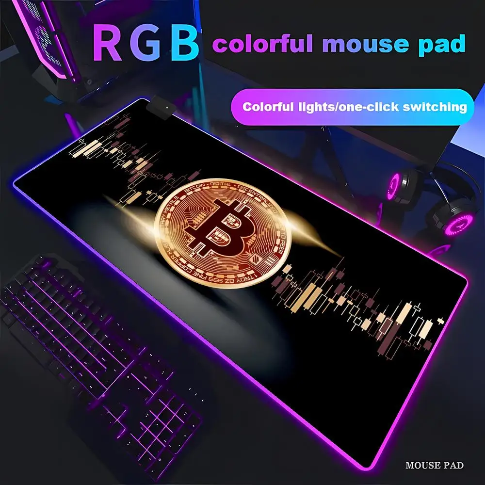 

RGB Bitcoin Mouse Pad Gaming Large HD Mousepad Anti-slip Rubber mouse mat Computer Gamer Desk Mat Stitched Edge Black gamer XAXC