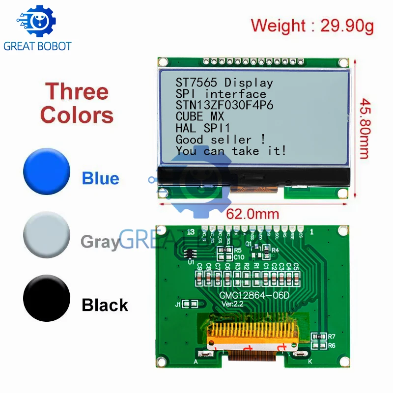 BS LCD12864 12864-06D, 12864, LCD Module, COG, With Chinese Font, Dot Matrix Screen, SPI Interface