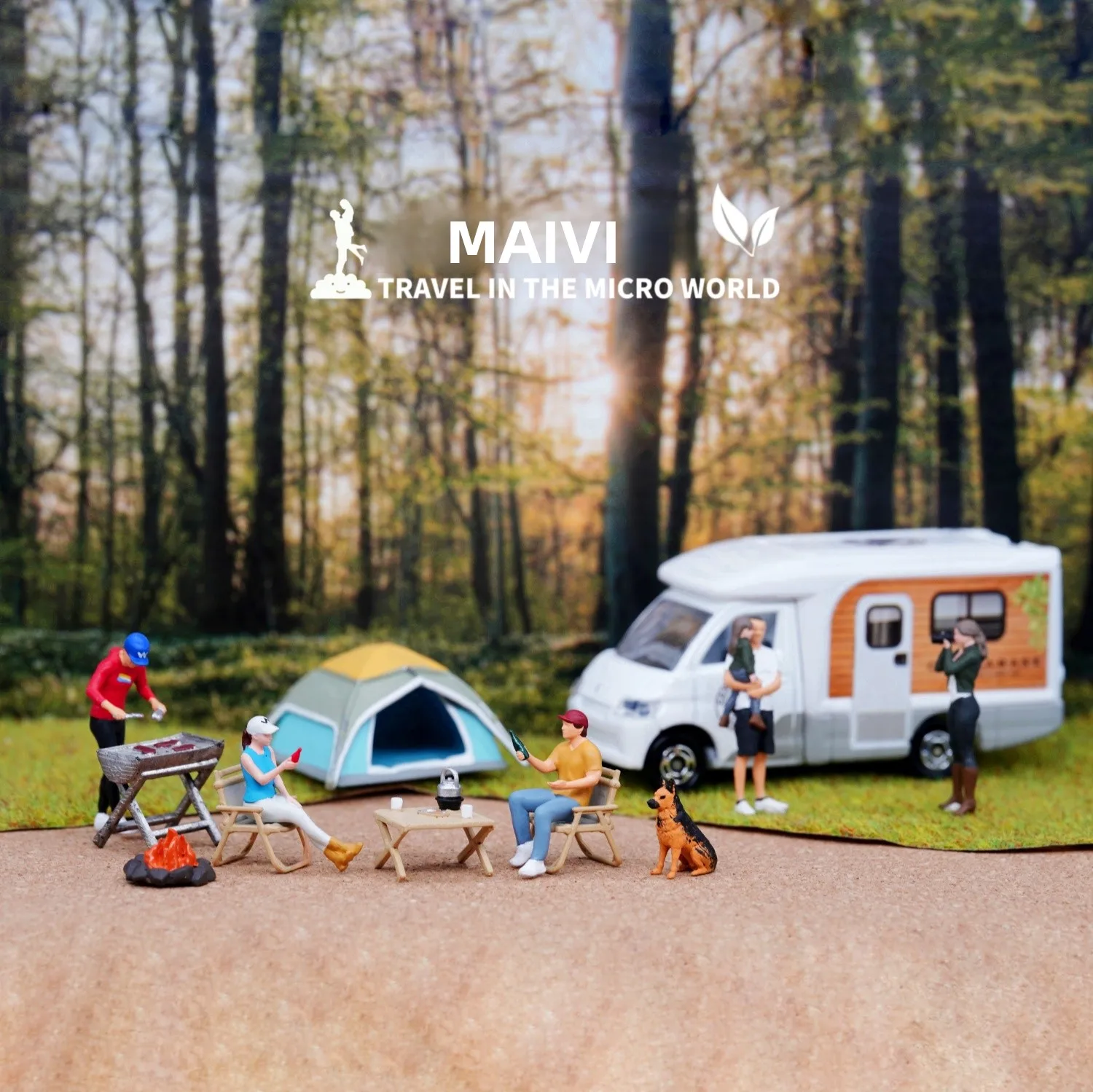 نماذج مصغرة للمناظر الطبيعية بمقياس :87، مشهد نزهة وشواء وتخييم على طاولة رملية مع تماثيل ذات تضاريس مغطاة بالطحالب #1