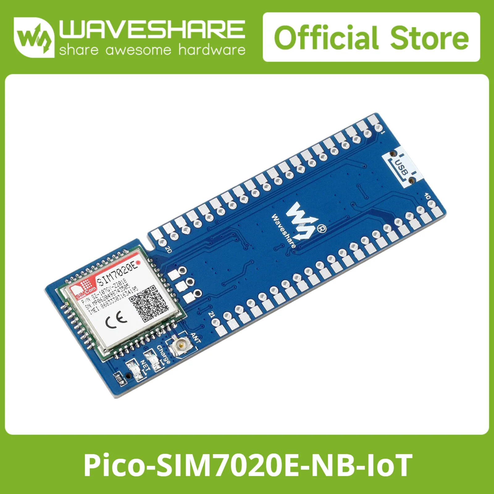 Waveshare SIM7020E NB-IoT Module For Raspberry Pi Pico, Suitable For Asia, Europe, Africa, Australia, B1/B3/B5/B8/B20/B28