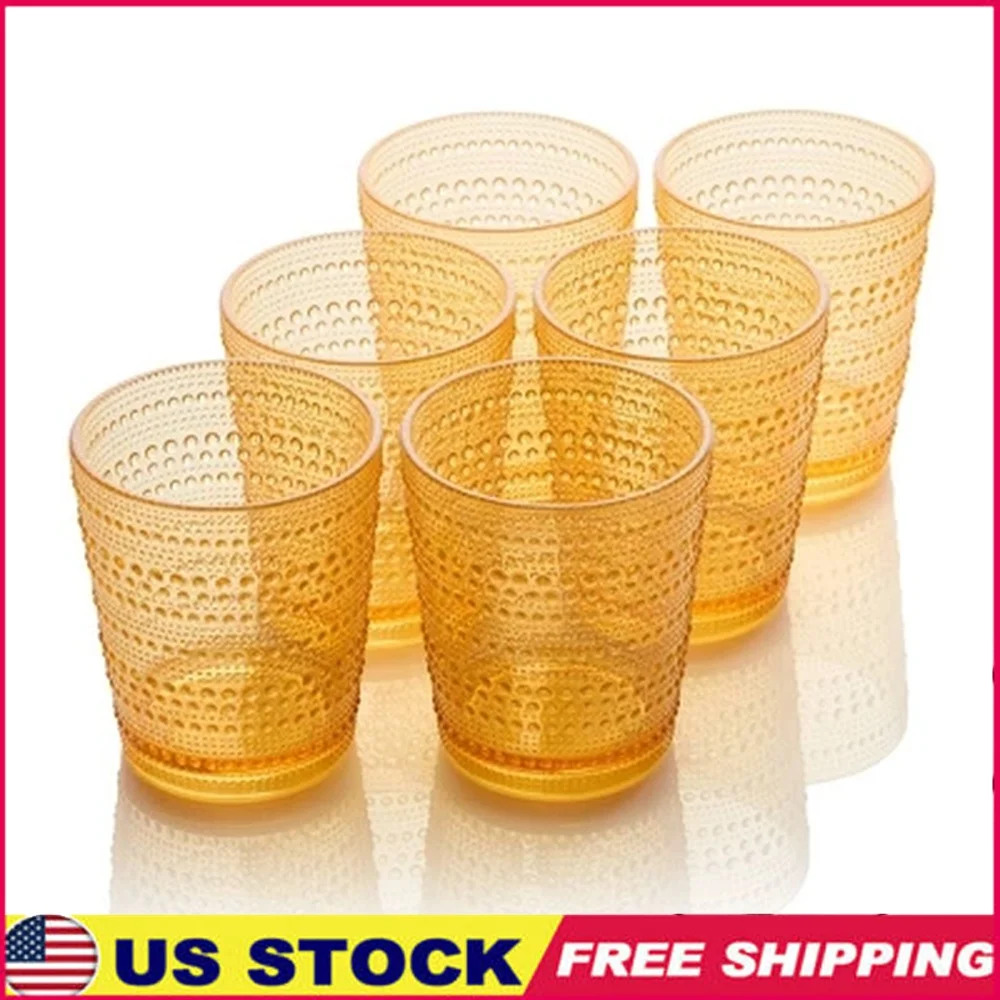 

Set of 6 16oz Shatter-Resistant Acrylic DOF Glasses Indoor Outdoor Entertaining Colorful Textured Drinkware Dishwasher Safe