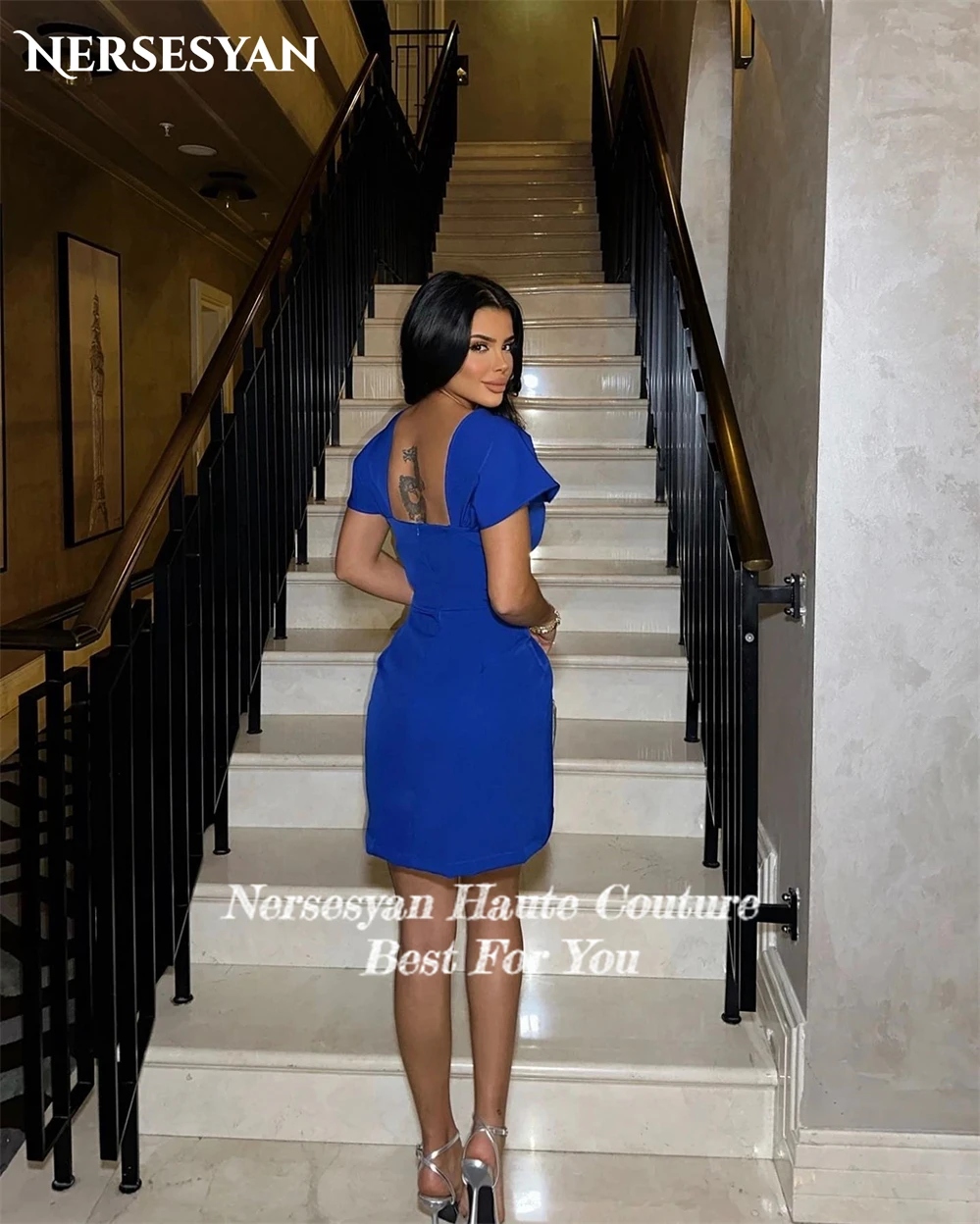 Nersesyan Royal Blue Formal Evening Dresses Bodycon Mini Glitter Sequins Prom Dress Homecoming Cocktail Party Gowns Custom Made