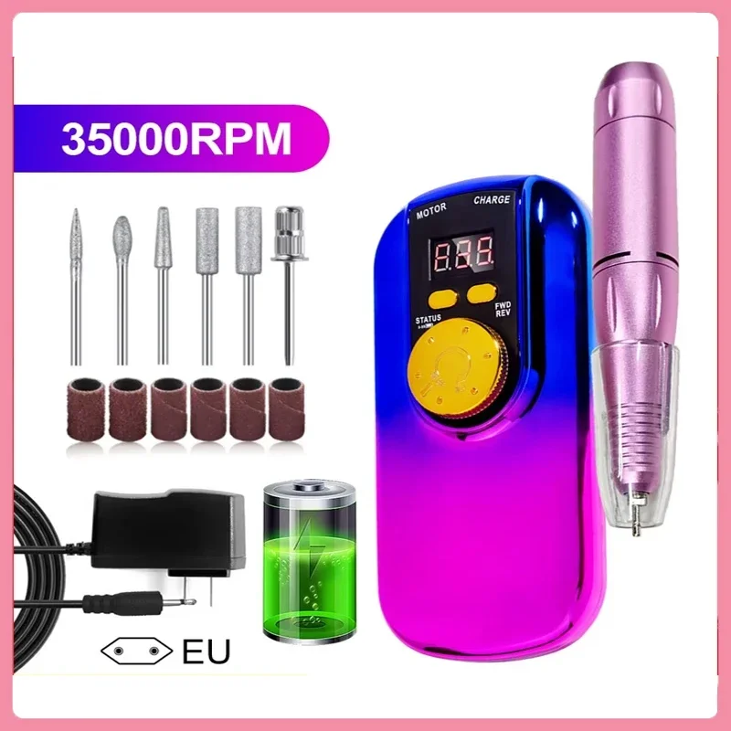 

Портативная электрическая дрель для ногтей, 35000 об/мин, ЖК-дисплей, перезаряжаемый для акрилового геля, профессиональный маникюрный портативный инструмент