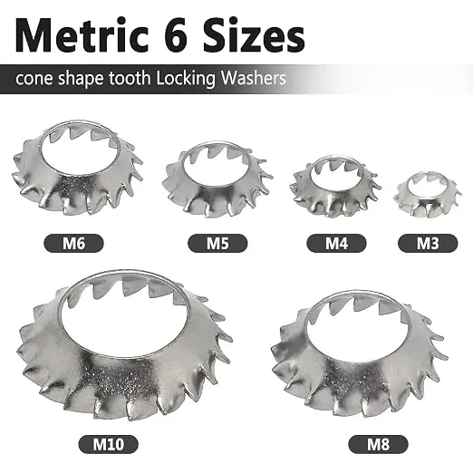 50Pcs M3 M4 M5 M6 M8 M10 304 Stainless Steel Conical Serrated Lock Washer for Screws and Bolts,Quick Speed Locking Fastener