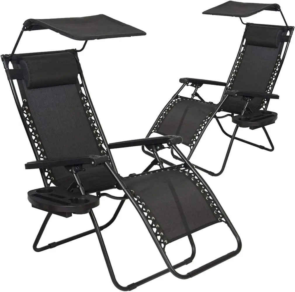 Heavy Duty Zero Gravity Lounge Chair with Backrest Sunshade Canopy & Cup Holder Tray Folding Portable Handle 2PCS, Customized